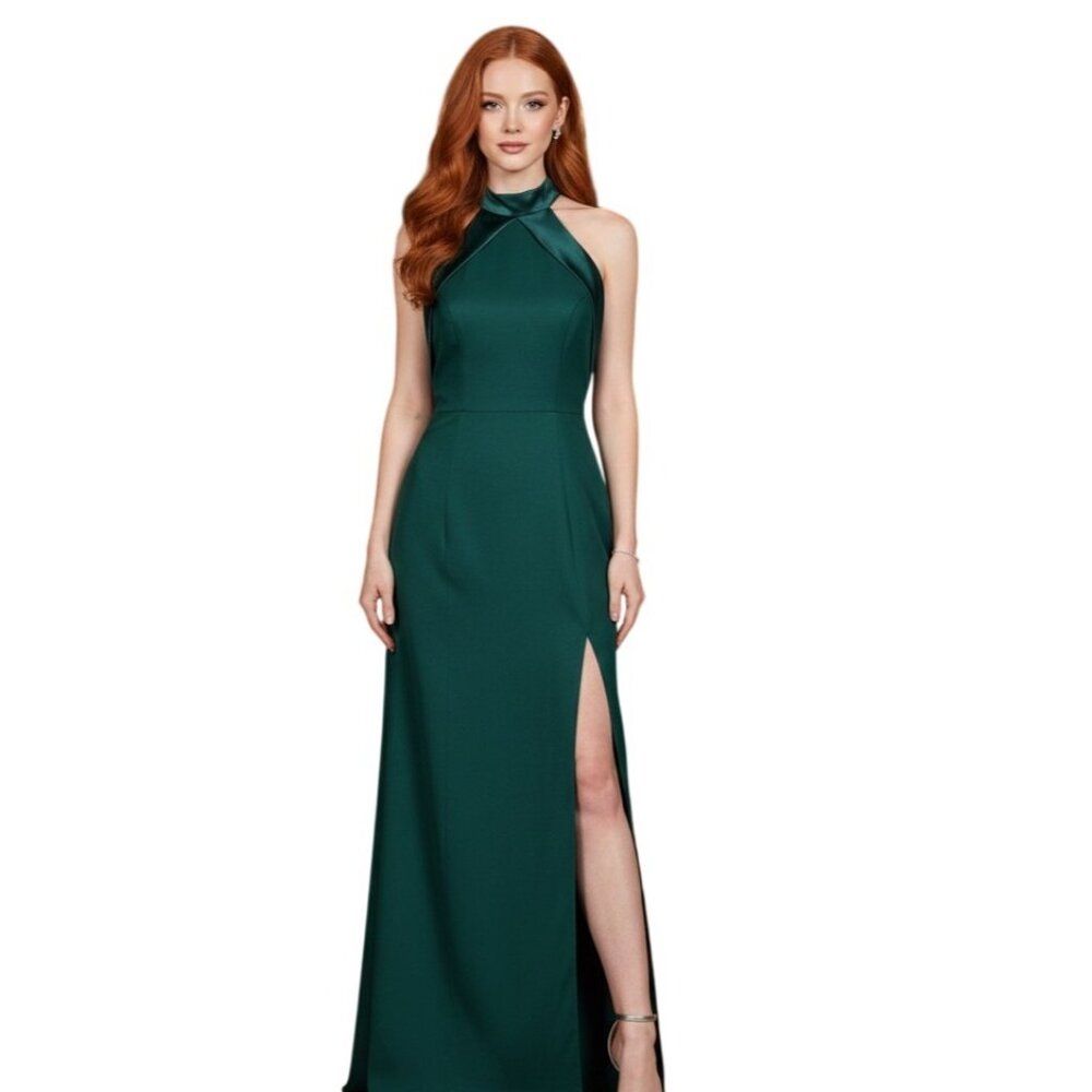 Emerald Halter Maxi Dress with Side Slit